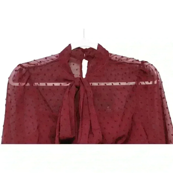 NWT Lulus Blouse Size Medium Textured Swiss Dot Sheer Mesh Keyhole Chiffon - Picture 2 of 16